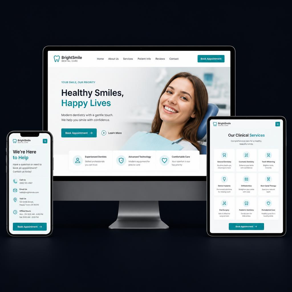 Exemplo de site responsivo 3D para clínica de odontologia ou medicina